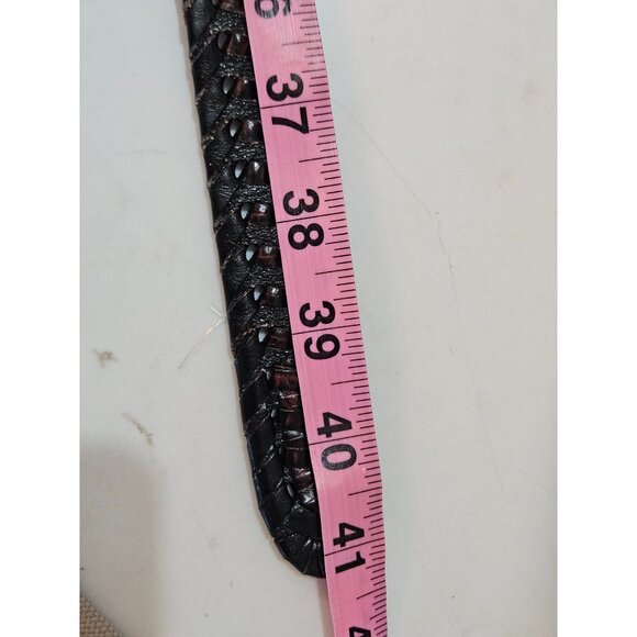 Brighton Berma Mens Sz 36 Black Hand Woven Leather Belt With Silver-Tone Buckle - Picture 8 of 8